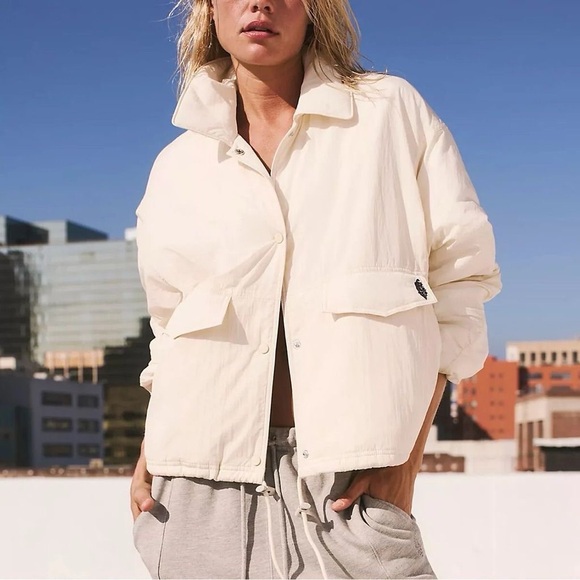 NWT Free People FP Movement Off The Bleachers Coach’s Jacket in Cream XS - Picture 1 of 6